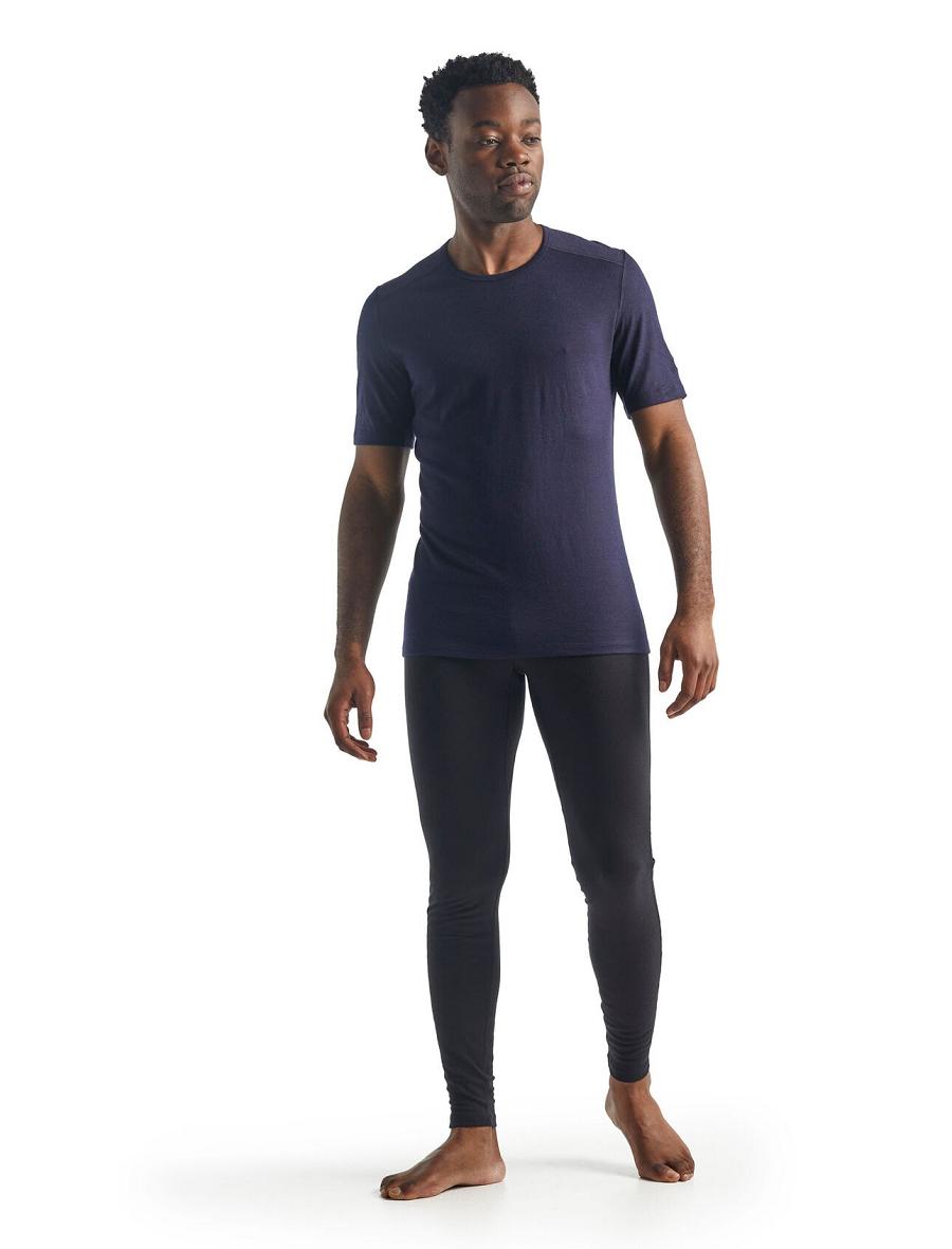 Men's Icebreaker Merino 200 Oasis Short Sleeve Crewe Thermal Top Base Layers Midnight Navy | CA 1559JPQJ